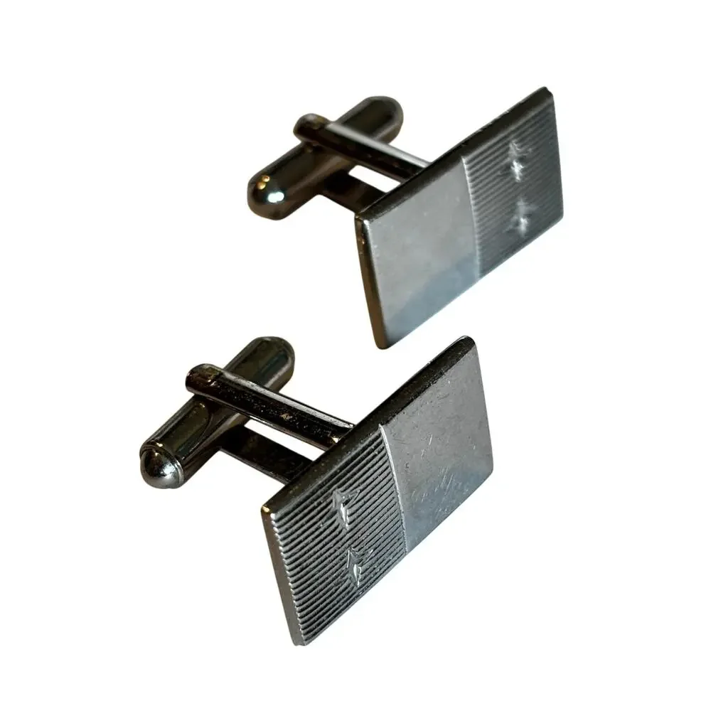 Vintage Flex-Let quality USA silver cufflinks rectangles textured ribbed stars